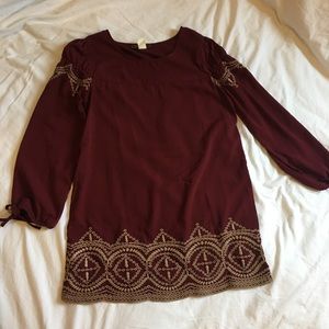 Lizard Thicket Long Sleeve Maroon Shift Dress